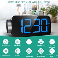Réveil numérique à projection pour plafond mur chambre à coucher écran LCD à gradation projecteur d'horloge de température intérieure avec chargeur USB