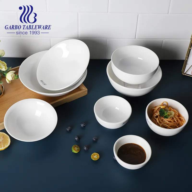 Promoção diária talheres hotel porcelana 7 polegada porcelana branca jantar tigela cerâmica louça tigela de sopa para restaurante