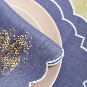 Embroidered Edge <b>Cloth</b> Napkin Pure <b>Linen</b> Monogram Placemat Organic <b>Linen</b> Cotton <b>Cloth</b> Napkin with LOGO for Wedding - Product Image 5