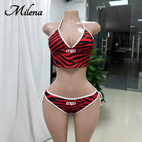 Ensemble bikini deux pièces sexy pour femme avec logo personnalisé et imprimé animal, séchage rapide, respirant, en Spandex/Polyester, débardeur à col en V, maillot de bain de plage