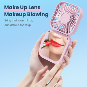 Hanging Neck <b>Mini</b> <b>Fan</b> LOGO Customization Cooling Small <b>Fan</b> Foldable Portable <b>USB</b> Rechargeable Handheld <b>Fan</b> with Makeup Mirror - Product Image 2