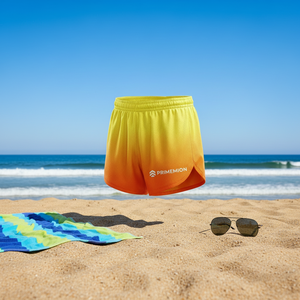 Pantalones Cortos Deportivos Elite <span class=keywords><strong>de</strong></span> 1 Pulgada / 3 Pulgadas, Tejido <span class=keywords><strong>de</strong></span> Lona, 100% Poliéster, Pantalones Cortos con Estampado Completo en Amarillo y Naranja, Transpirables - Product Image 1