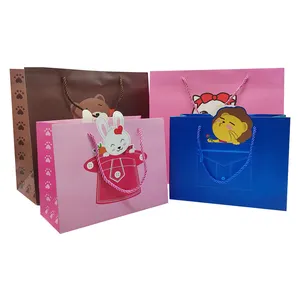 Cute Girl Bear Cartoon Gift Paper Bag Environmental Protection Kraft Paper Tote Bag Birthday Party Candy Hand Bag