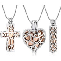 Collier urne funéraire en acier inoxydable, ensemble pendentif commémoratif pour cendres en forme de cœur, croix ou cylindre, bijoux souvenir filigrane arc-en-ciel OEM