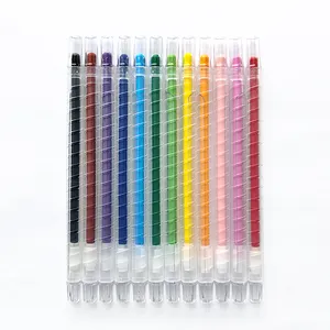 24件高品质2021制造光滑热销24件彩色PVC转折蜡笔用于办公和学习用品