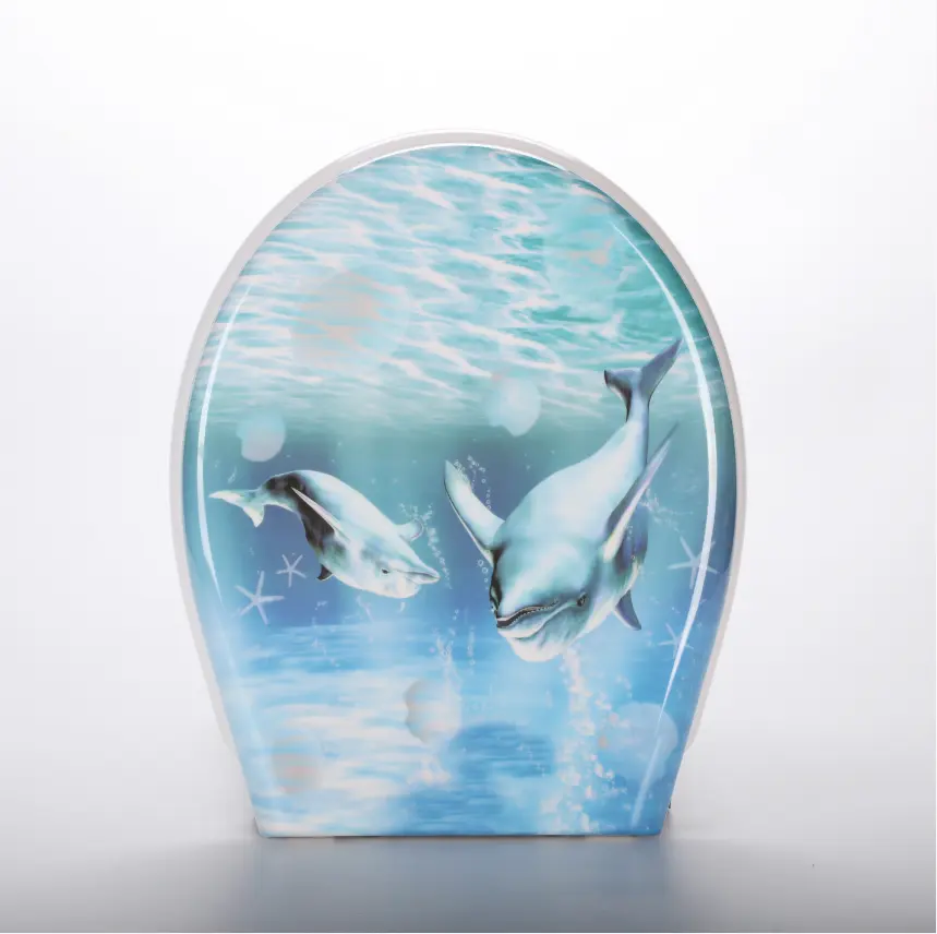 Blue Ocean Marine Life Printing Round Shape Duroplat Toilet/ WC Toppla Toilet Lid Easy Remove and Clean Toilet Seat Cover