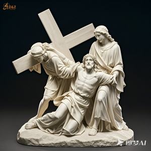 Chrétien Catholique Célèbre Grande Statue Pierre Sculpter Jésus 14 Stations Troisième Station Marbre <span class=keywords><strong>Blanc</strong></span> Jésus Première Fois Chutes Sculpture - Product Image 6