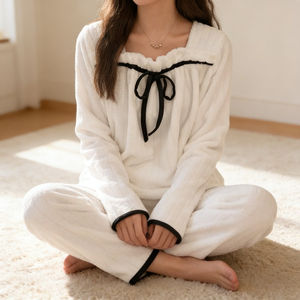 Pyjama-Set mit quadratischem Kragen und langen Ärmeln, elastische Taille, für Damen, Herbst/Frühling/Winter, Fleece-Samt, koreanisch, elegant - Product Image 3