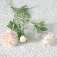 Bouquet de 3 têtes de pivoines artificielles floquées, fleurs en fausse soie, élégantes pour la décoration de la maison et de mariage