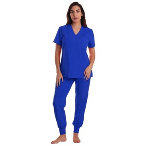 Women's V-neck Short Sleeve Scrub <b>Set</b> Moisture Wicking Knitted Hospital Uniforms For <b>Doctors</b> Nurses Split Design Comfortable - Product Image 4