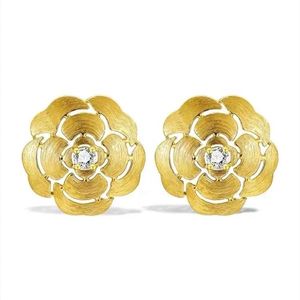 Nouveauté Xinfly Au750 - Boucles d'oreilles pour femmes en or véritable 18 carats avec diamants véritables, forme de fleurs de camélia magnifiques - Product Image 1