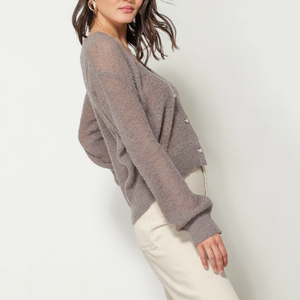 <span class=keywords><strong>Cardigan</strong></span> da donna in maglia trasparente <span class=keywords><strong>grigio</strong></span> con bottoni di perle a maniche lunghe per un elegante stile Casual a strati - Product Image 2