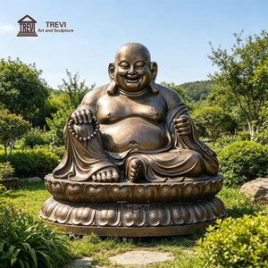 Estatua de Buda Sonriente de Bronce Fundido Grande TREVI |   Escultura de <span class=keywords><strong>Maitreya</strong></span> Sentado sobre un Trono de Loto para Jardín y Templo - Product Image 1