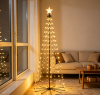 Guirlandes lumineuses de Noël en cascade avec étoile sur le dessus, guirlandes lumineuses LED pliables pour la décoration intérieure de Noël, mur, coin de la maison
