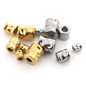 Stainless Steel Cylindrical <b>Beads</b> With Embossed Texture <b>Large</b> Hole Spacer <b>Beads</b> For DIY Jewelry Making Bracelet Supplies - Product Image 1