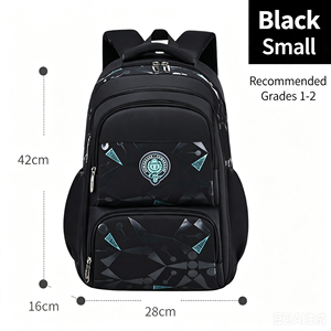 <b>Black</b> Kids Student <b>Backpack</b> <b>Waterproof</b> School Bag Large Capacity Softback Bookbag for Grades 1-6 Wholesale & Customization - Product Image 1