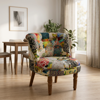 Fauteuil Kantha en gros, directement de l'usine, fauteuil d'appoint, canapé simple, tissu patchwork, style bohème, fait main, pieds en bois, OEM ODM