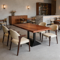 Meubles de restaurant de luxe modernes, ensemble de salle à manger en cuir, table rectangulaire en bois massif, table et chaises en métal pour café fast-food