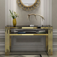 Meubles de salon noirs d'entrée de luxe en Italie, table console en acier inoxydable doré