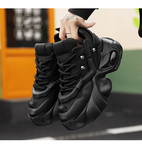 Black Knight New Wind Casual Work Shoes Thick Sole Patent Leather Wear-Resistant Inner <b>Elevation</b> for Spring walking style Shoes - Product Image 4