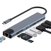 8 in 1 USB C HUB Tipe C ke USB 3.0 Hub Splitter 100W PD Charge RJ45 Lan Adapter 4K HDTV untuk Macbook Hub Docking Station