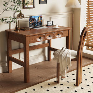 सभी ठोस लकड़ी मिनी घर कार्यालय डेस्क 55 सेमी अध्ययन तालिका बड़े भंडारण दराज रेट्रो शैली लेखन डेस्क एकीकृत दीवार मेकअप - Product Image 3
