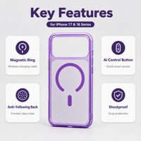 Funda para Teléfono con Botón de Control AI para iPhone 18 17 Pro Max, Parte Trasera de PC Esmerilada, Marco de TPU, Antiamarilleo, Antigolpes, Venta al por Mayor OEM
