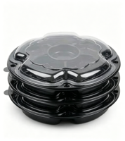 Plateau de service rond en plastique PET jetable avec couvercle transparent, récipient alimentaire à 5 compartiments pour l'emballage de fruits et de salades