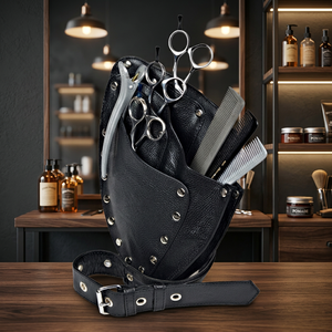 Étui à outils de barbier en cuir noir avec pochette pour ciseaux, peignes et tondeuse, pour ensemble d'outils de coiffure - Product Image 2