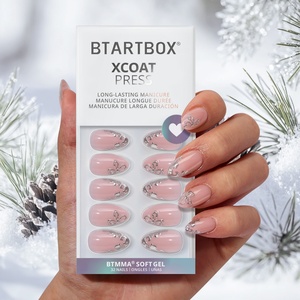 Uñas Postizas 3D con Diseño de Flor Plateada, Uñas de Gel Suave en Forma de Almendra, Uñas Postizas de Invierno, Venta al por Mayor - Product Image 1