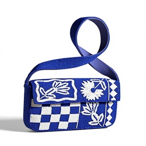 Nouveau Sac à Main Brodé Fait Main Scène de Paris Motif Floral en Coton Perlé Poignée Bleue Artisanat Souvenir Mariage Fête Femme - Product Image 3