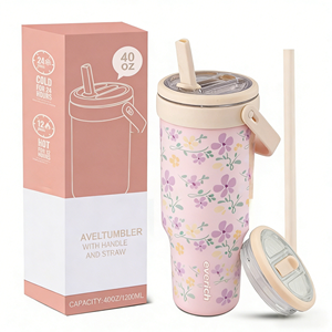 Vaso Térmico OEM de 40 oz con Asa y Pajita Plegable, Taza Aislada al Vacío de Acero 18/8, Antiderrames <span class=keywords><strong>para</strong></span> Viajes, Coche y Oficina - Product Image 1