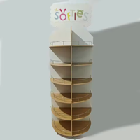 Présentoir de boissons rotatif à 360 ° personnalisé, support en bois à plusieurs niveaux avec roulettes pour supermarché de détail