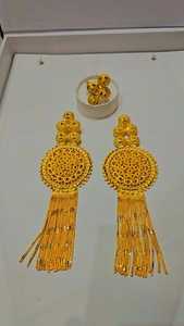 Gold Plated Hiphop Tassel <b>Earrings</b> Engagement Party Wedding Jewelry Set Brass Fashion Statement Bridal Elegant Ethnic Wear - Product Image 3