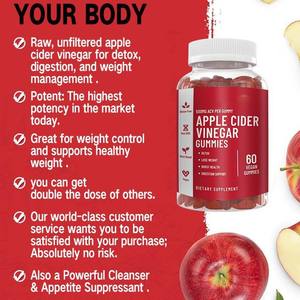 Gummies végétariennes au vinaigre de cidre de pomme 500mg, complément alimentaire végétalien à base de plantes, sans gluten, pour le soutien digestif des adultes - Product Image 3
