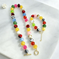 Collier de perles acryliques colorées CH-HDN2072, collier avec fermoir plaqué or, collier de perles en verre acrylique coloré, bijoux