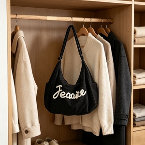 Bolso Tote de Pana Personalizado, Bolso Bandolera con Bordado de Nombre Personalizado <span class=keywords><strong>para</strong></span> Viajes y Uso Diario, Bolso de Compras de Gran Capacidad, Regalo <span class=keywords><strong>para</strong></span> Mamá - Product Image 3