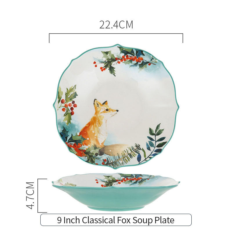 Assiette à soupe de renard classique de 9 pouces