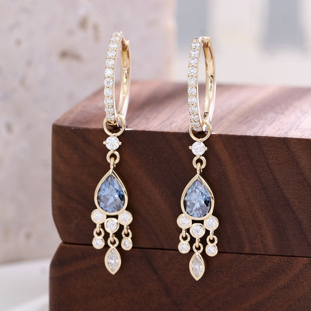 Pendientes de zafiro de laboratorio en oro de 14k