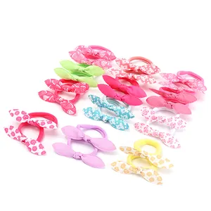 6 buah/set kualitas tinggi kustom dibuat busur lucu cantik dicetak warna-warni untuk anak perempuan pesta harian rambut scrunchies