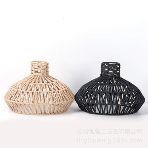 Handmade Paper <b>Rope</b> Pendant Lamp E27 Round Black Yellow Led <b>Light</b> Source For Guesthouse Restaurant Teahouse Decor - Product Image 4