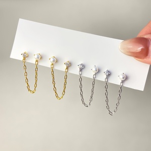 Boucles d'oreilles tendance en gros, minimalistes, plaquées or 18 carats, bijoux à la mode, zircon et perles pour femmes - Product Image 3