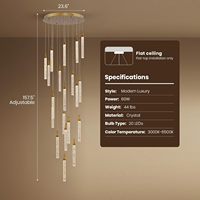Lustre d'escalier, lustre moderne pour plafond haut avec cristaux K9 en forme de bulle, éclairage suspendu LED pour entrée et couloir