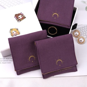 Pochette à bijoux de luxe en coton et lin violet avec logo personnalisé imprimé, petit sac à bijoux à rabat en coton - Product Image 6