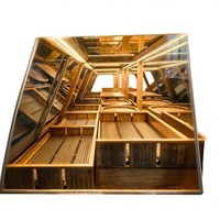 Vitrine d'îlot de boulangerie personnalisée avec cadre en bois et verre trapézoïdal incliné pour pâtisserie