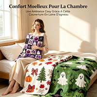 ChamXue Couverture en Laine d'Agneau Motif Fantôme Citrouille Halloween Couverture Douce pour Lit Canapé Décoration Chambre POD Faible MOQ