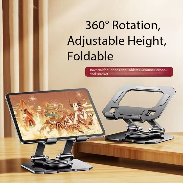 360° Rotatable Metal Phone Stand Adjustable Foldable Desktop Cell Phone Holder for Tablet Smartphone