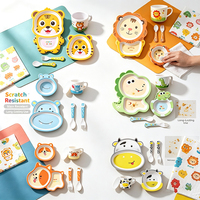 Ensemble de vaisselle - Matériel en fibre de bambou et verre - Respectueux de l'environnement et durable - Ensemble d'assiettes pour enfants - Cuillère - Fourchette - Couteau - Baguettes