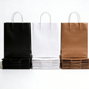 In Stock <b>Biodegradable</b> Reusable Take Away <b>Packaging</b> Bag with Twisted Handle Custom Die Cut Handle Shopping Kraft Paper Bag - Product Image 1