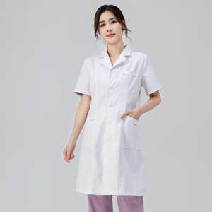 เสื้อกาวน์แพทย์สีขาวแขนสั้นสำหรับผู้หญิงและผู้ชาย เสื้อกาวน์ร้านขายยา ร้านขายสัตว์เลี้ยง ชุดทำงานเสริมสวย เสื้อกาวน์แล็บสีขาว ชุดยูนิฟอร์มโรงพยาบาล - Product Image 3